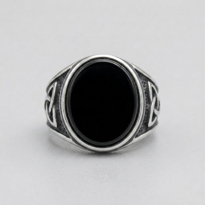 Black Onyx Celtic Triquetra Oval Ring