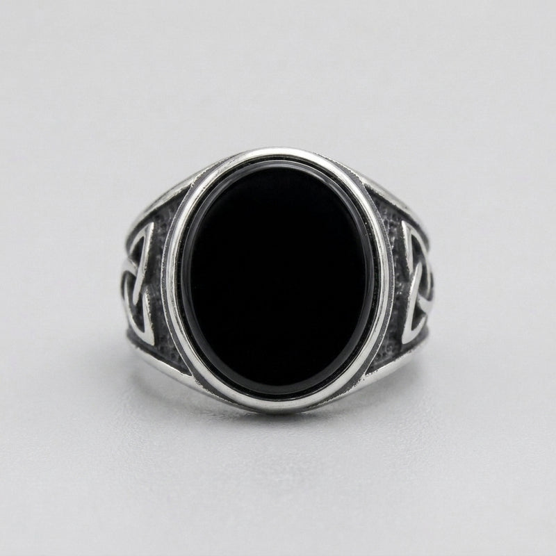 Black Onyx Celtic Triquetra Oval Ring