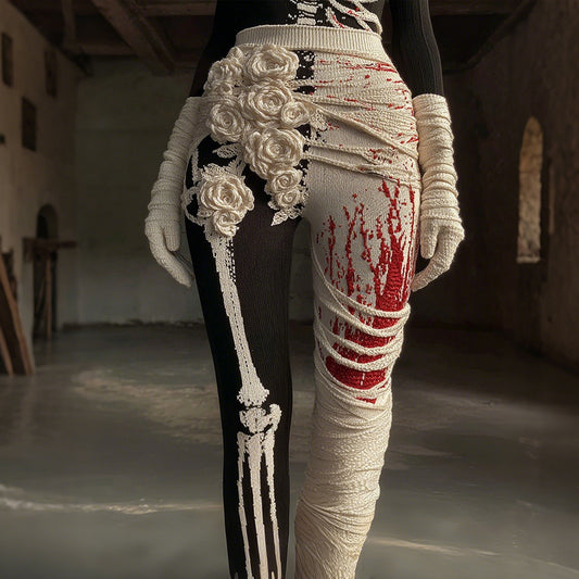 Comstylish Halloween Skull Art Women's Knitted Leggings