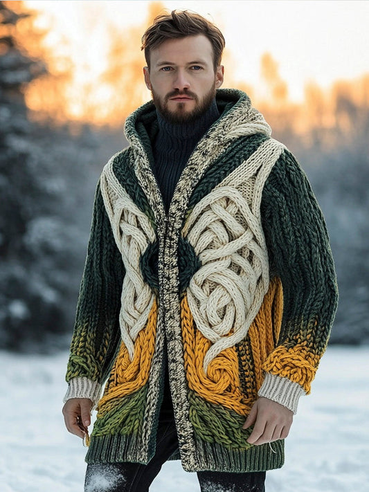 Irish Gradient Chunky Knit Pattern Men's Zipper Hooded Sweater elevenforest
