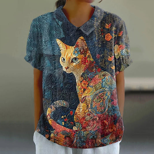 Women's Animal Cat Print Casual Shirt elevenforest