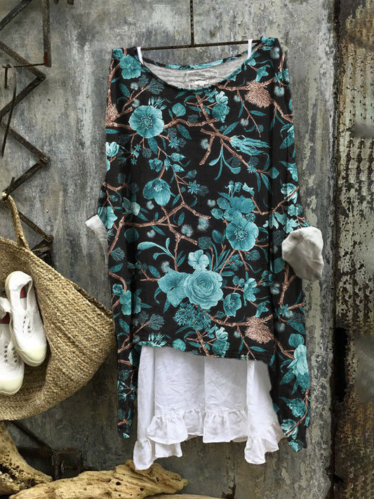 Comstylish Floral Vineman Print Linen Flowy Tunic