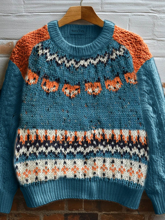 Vintage Fall Fox Cozy Knit Isle Sweater artswardrobe