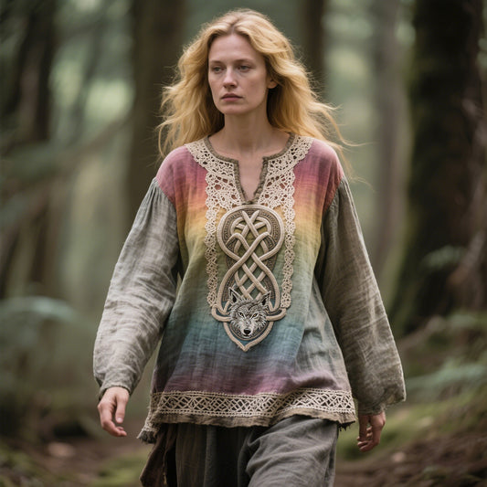 Comstylish Women's Vintage Viking Wolf Woven Comfort Shirt