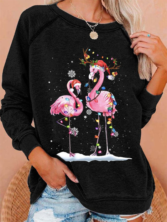 Comstylish Women's Christmas Flamingo Print Casual Sweatshirt