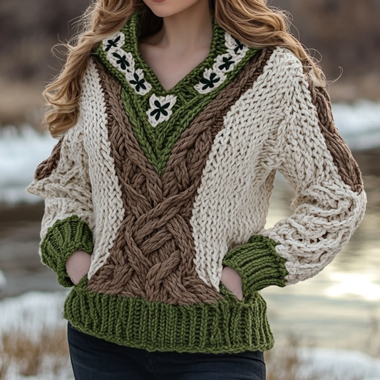 Women's Irish Celtic Knotted Jacquard Pocket Ireland's Hooded Sweater artswardrobe