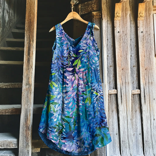 Vintage Floral Art Linen Tank Dress artswardrobe