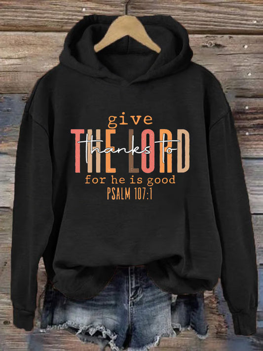 Women's Give Thank To The Lord Printed Hoodie artswardrobe