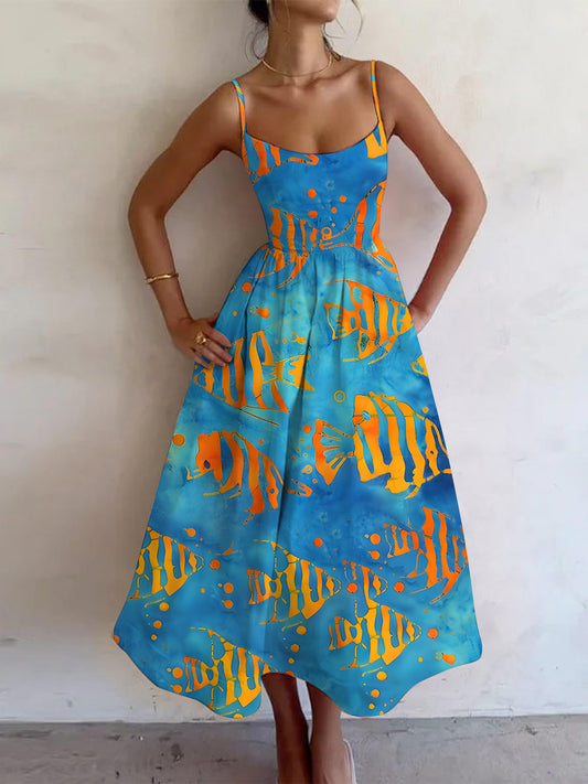 Women's Vacation Retro Multicolor Clownfish Ocean Art Print Dress