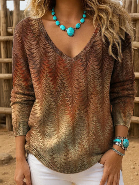 Women's Retro Western Print Drop Shoulder Sweater artswardrobe