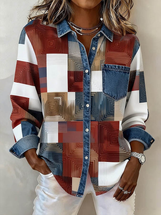 Women's Casual Contrast  Print Shirt 