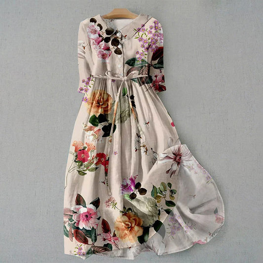 Comstylish Vintage Botanical Floral Design Print Lace-Up Dress