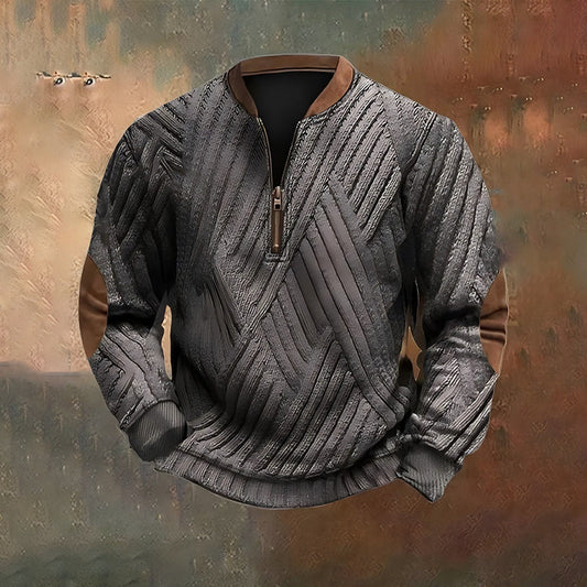 Men's Vintage Knitted Geometric Jacquard Zip-Up Sweatshirt elevenforest