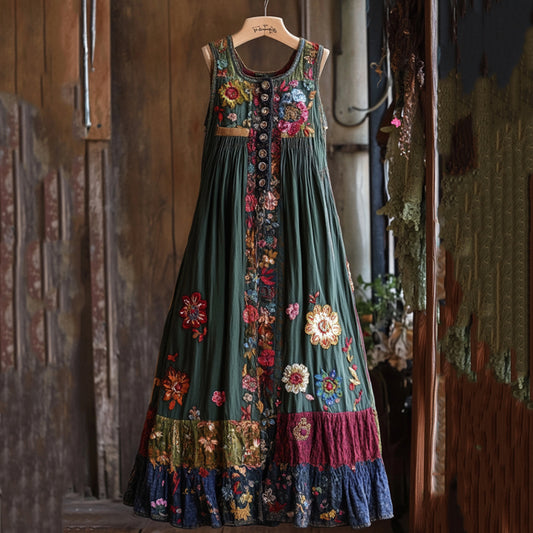 Vintage Floral Patchwork Art Comfy Sleeveless Dress artswardrobe