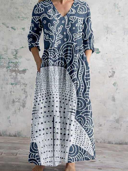 Comstylish Vintage Whale Shark Graphic Linen Maxi Dress