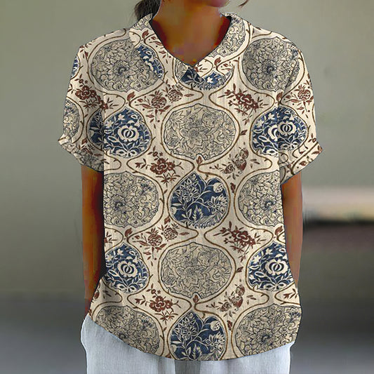 Comstylish Vintage Japanese Art Print Lapel Blouse