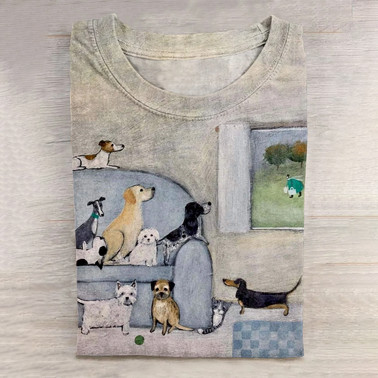 Comstylish Cute Dog Art Print Casaul Short Sleeve T-Shirt