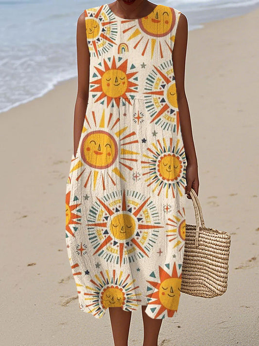 Summer Solstice Art Elements Vintage Women's Linen Vest Dress artswardrobe