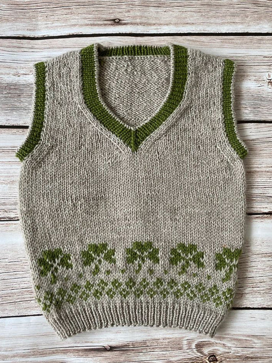 Men's Vintage Irish Shamrock Cozy Knit V Neck Vest elevenforest