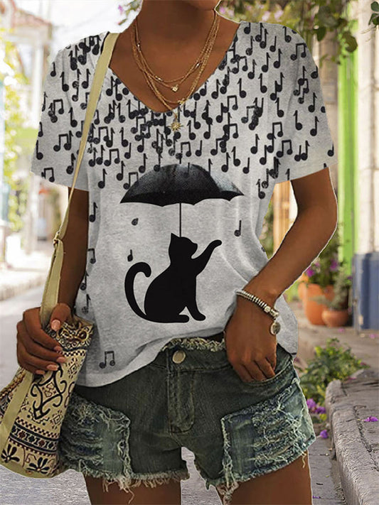 Animal Cat Umbrella Music T-Shirt elevenforest