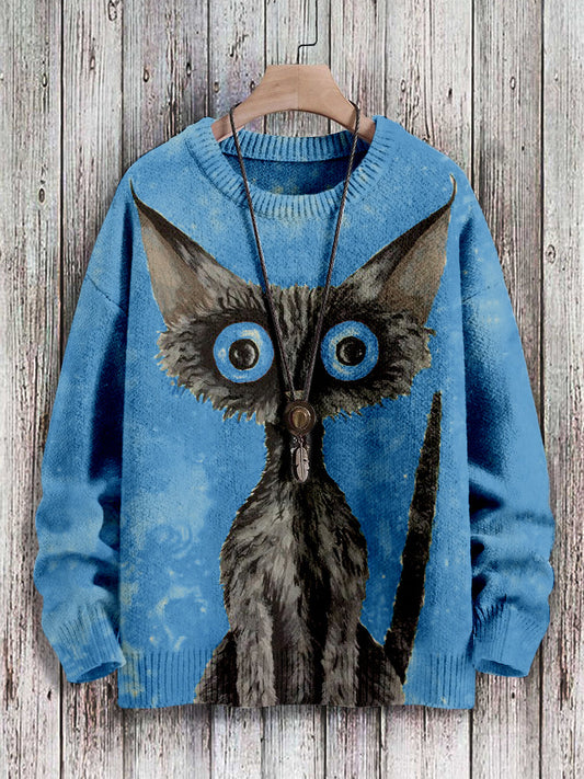Lovely Black Cat Graphic Vintage Pullover Sweater elevenforest