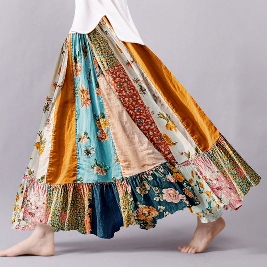 Women's Vintage Floral Patch Skirt artswardrobe