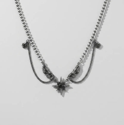 Winged Star Black Crystal Draped Necklace