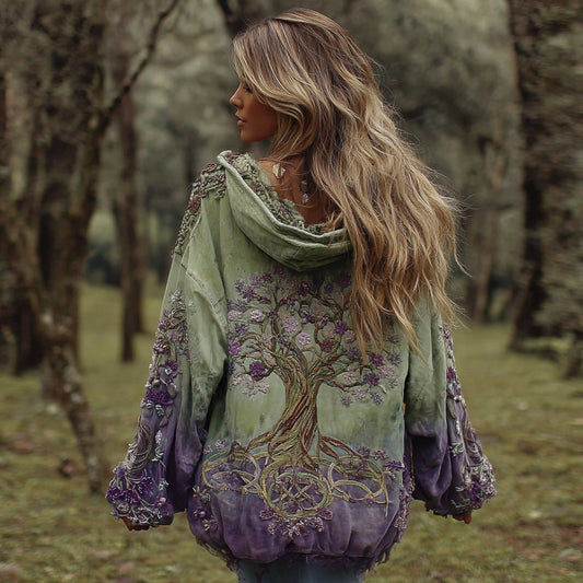 Women's Vintage Viking Tree Of Life Thermal Hoodie artswardrobe