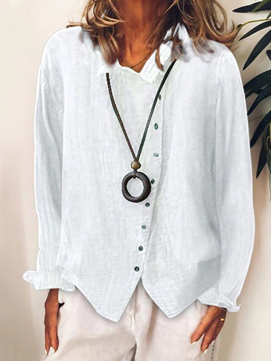 Comstylish Solid Color Long Sleeve Button Casual Shirt