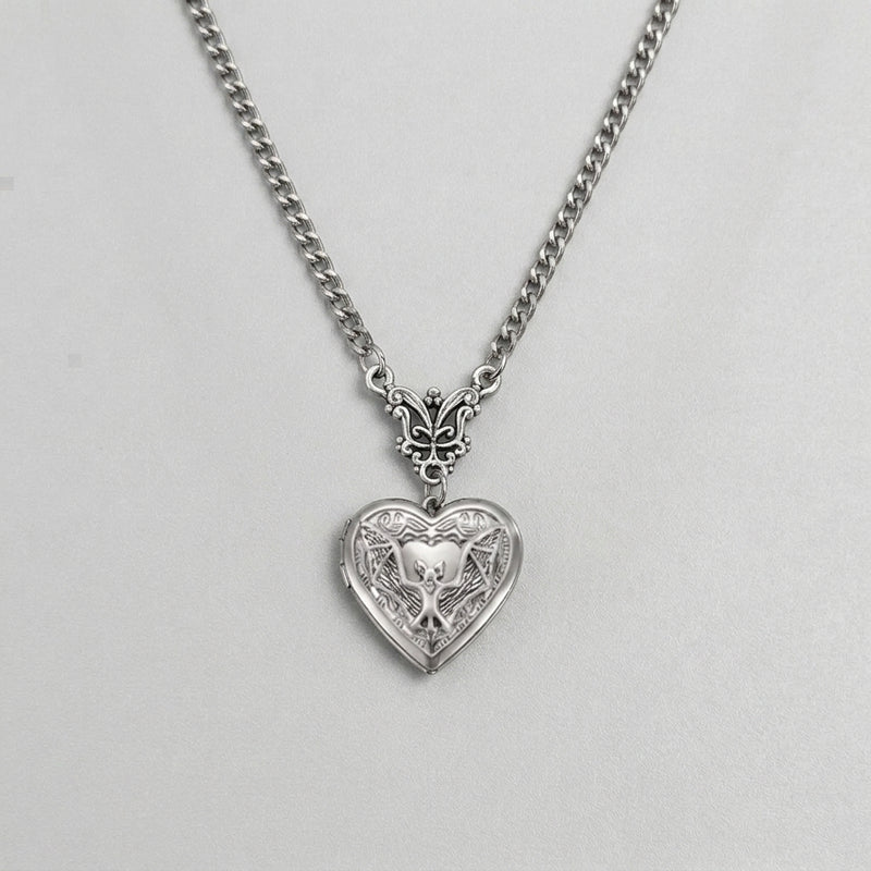 Gothic Bat Heart Locket Necklace