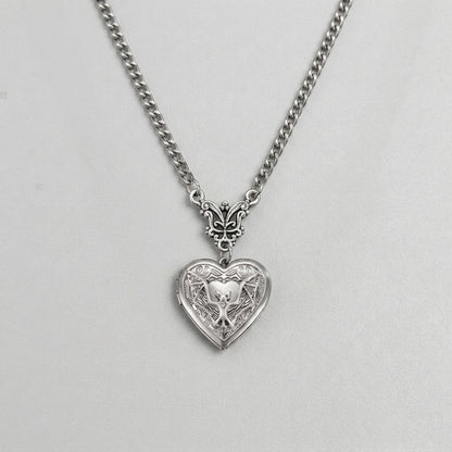 Gothic Bat Heart Locket Necklace
