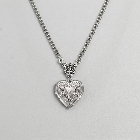 Gothic Bat Heart Locket Necklace
