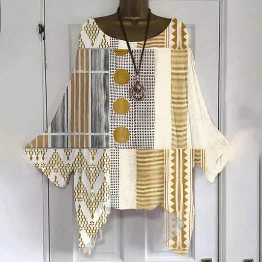 Vintage Abstract Geometric Art Print Cotton And Linen Casual Shirt artswardrobe