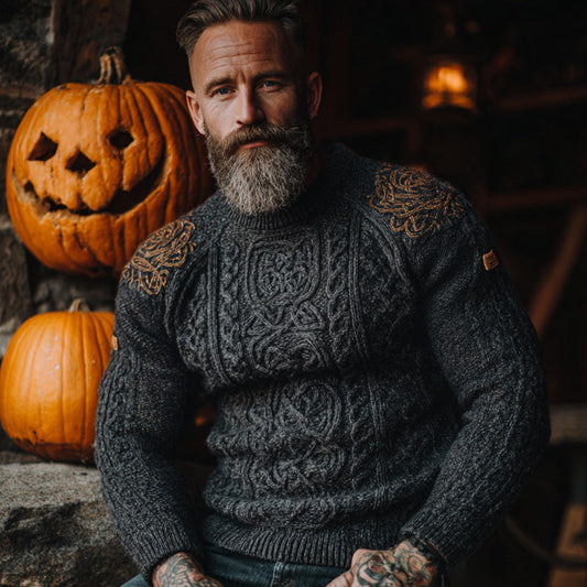 Men's Vintage Viking Halloween Embroidered Sweater elevenforest