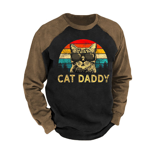 Cat Daddy Print Men'S Long Sleeve Top elevenforest