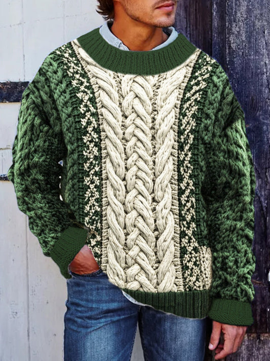 Twisted Floral Knit Pattern Men's Crew Neck Sweater elevenforest