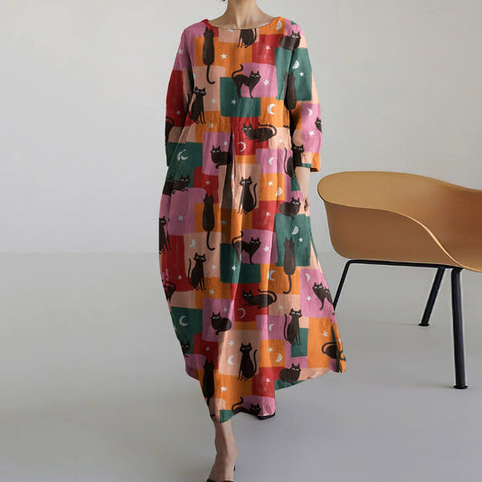 Colorful Cute Kitten Print Women's Dress elevenforest