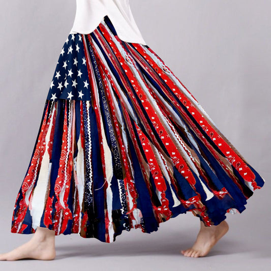 Women's Vintage Independence Day Flag Patch Cozy Skirt artswardrobe