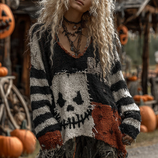 Halloween Evil Face Art Cozy Knit Sweater elevenforest