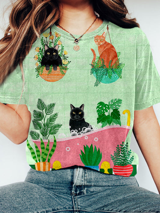 Cat Bathroom Art Vintage Washed T Shirt elevenforest