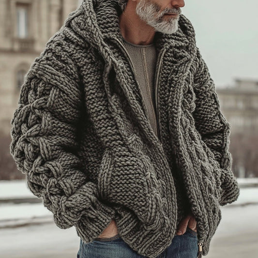 Men's Vintage Fairman Island Jacquard Thick Warm Zip Hooded Sweater Cardigan elevenforest