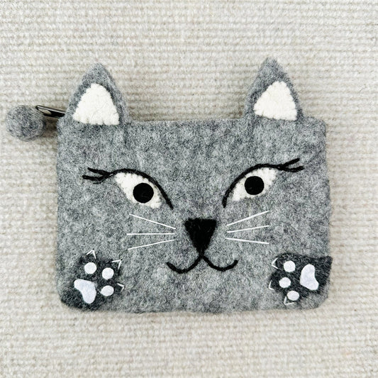 Comstylish Lovely Cat Face Handmade Felt Patchwork Coin Purse