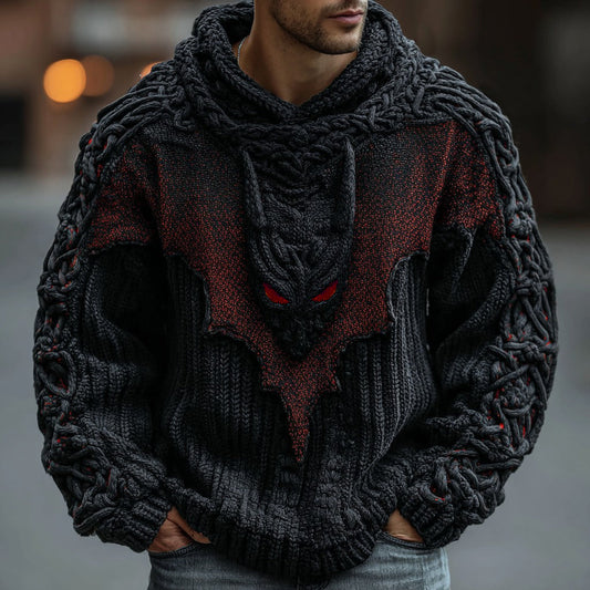 Halloween Devil Bat Inspired Jacquard Art Hooded Sweater artswardrobe