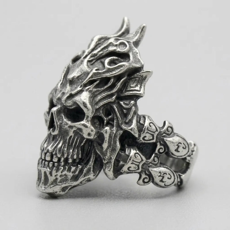 Horned Demon Skull Warrior Ring