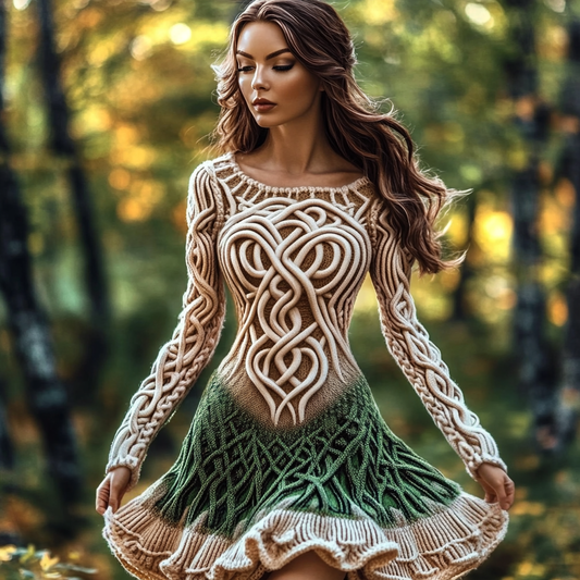 Women's Irish Celtic Knot Cozy Knit Midi Dress elevenforest