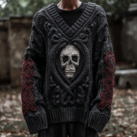 Halloween Men's Skeleton Element V-neck Knit Sweater elevenforest