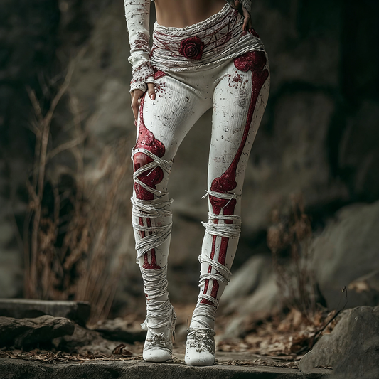 Comstylish Halloween-themed Line Art Women's Knitted Tight-fitting Leggings.