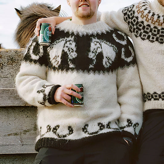 Retro Western Horse Knit Icelandic Crew Neck Sweater elevenforest