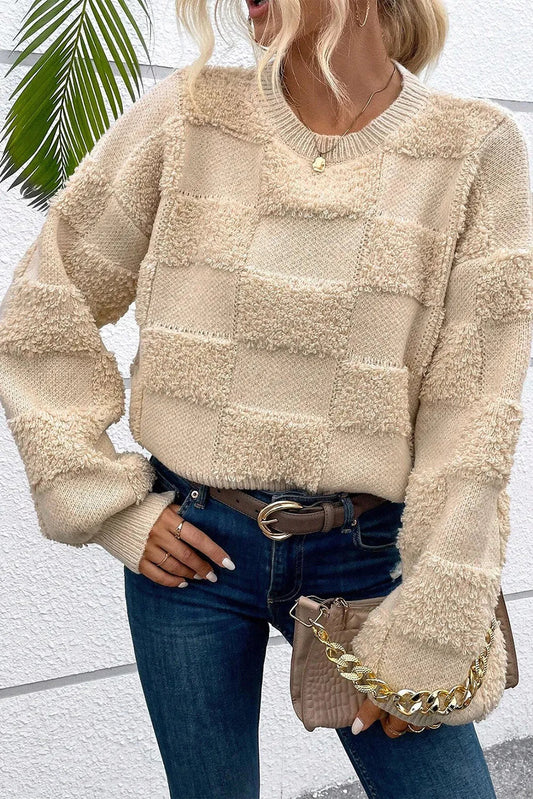 Monique® | Checked sweater with a crew neck and dropped shoulders