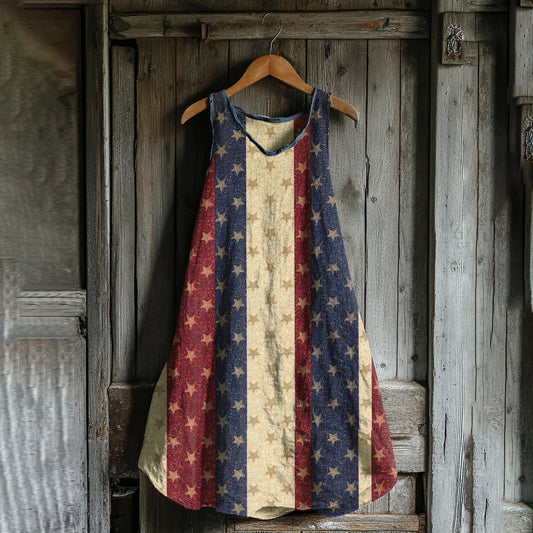 Vintage Independence Day Art Linen Casual Tank Dress artswardrobe